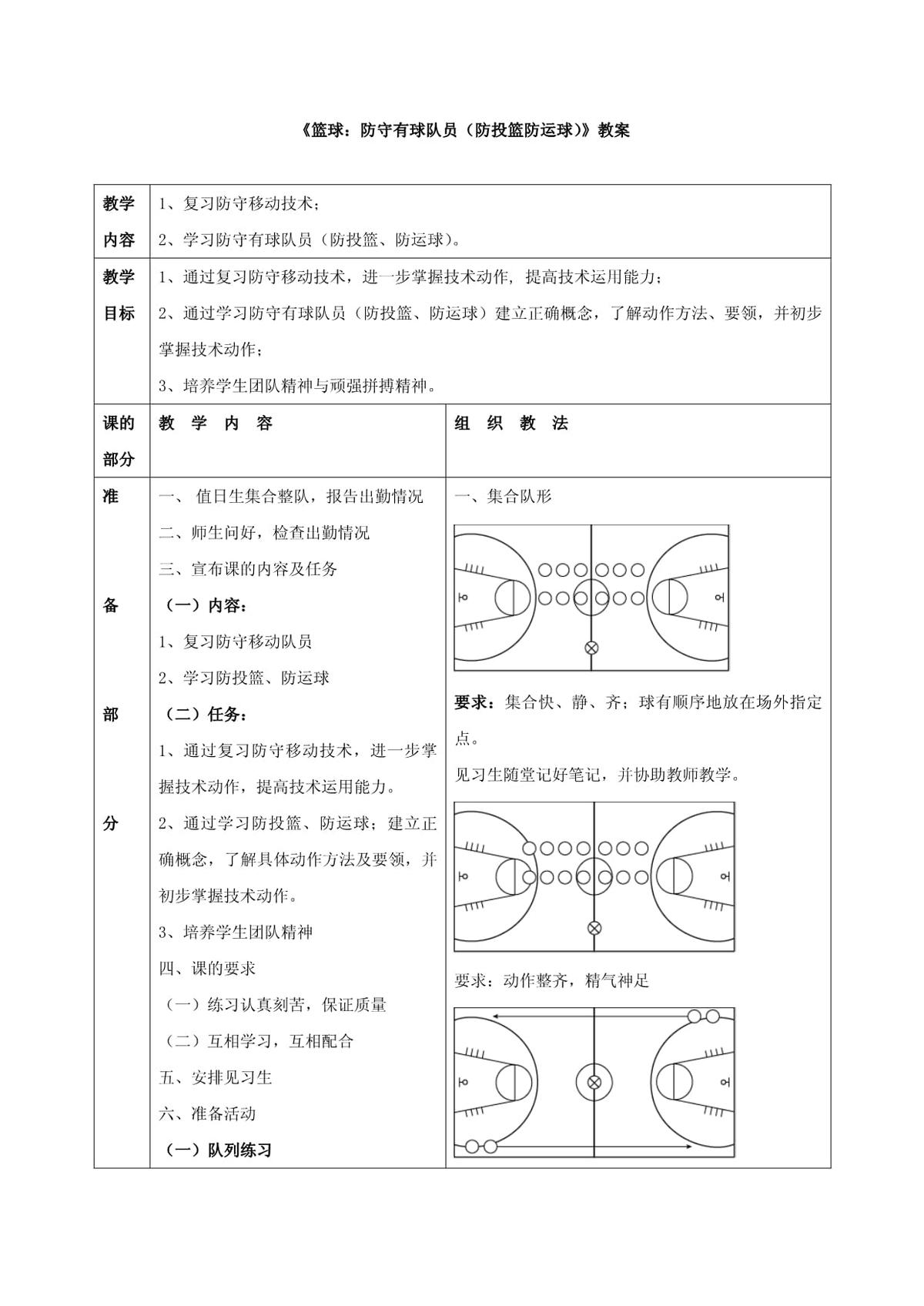 篮球队防守训练教学设计